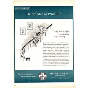 1951 Merck Pharmaceutical Vintage Print Ad Penicillin Little Girl 50s Wall Art